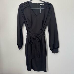 Grace Karin Black Long Sleeve V- Neck Dress Medium